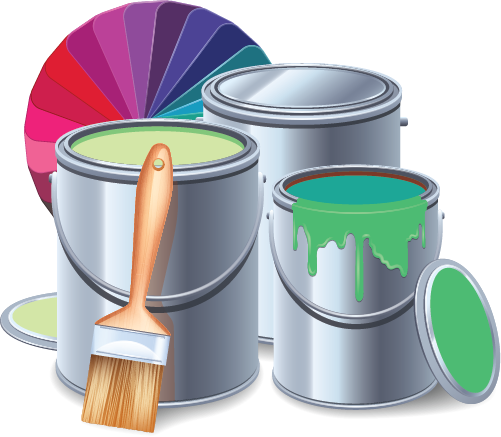 Paint Cans and Brush with Color Swatch